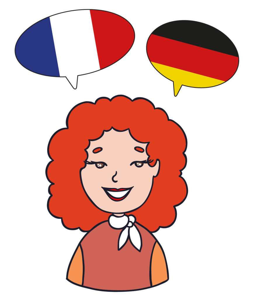 Femme illustrée entre drapeaux français et allemand