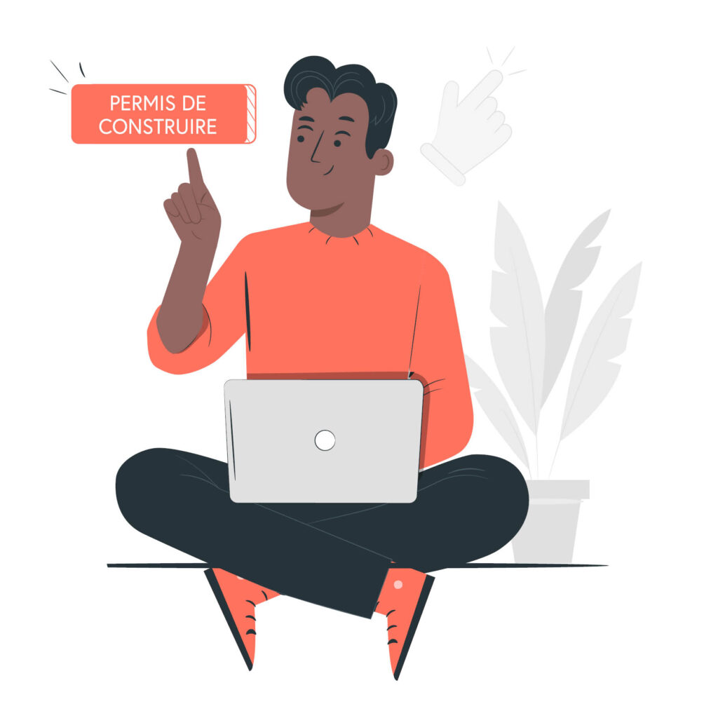 Homme avec ordinateur montrant permis de construire